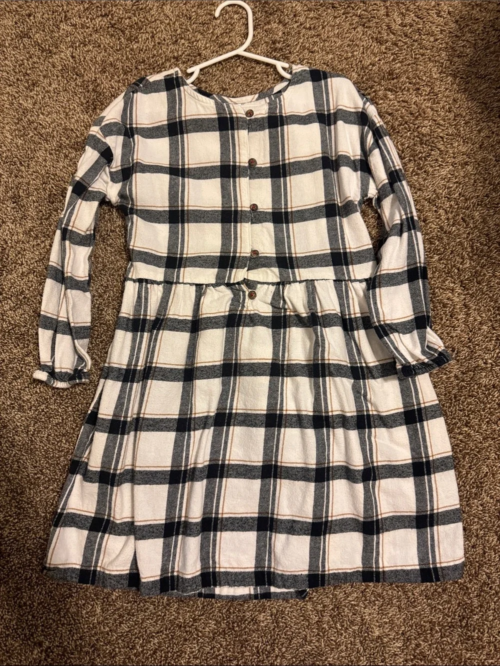 Carter's Cream and Black Plaid Button-Front Casual Dress